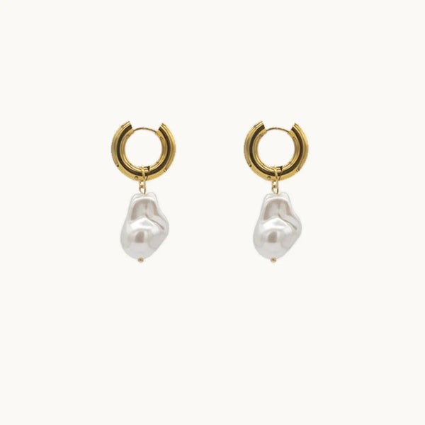 Boucle d'oreille créole perle pendante - Femme - Acier inoxydable