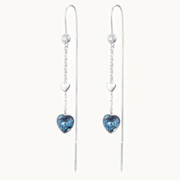 Boucle d'oreille pendante chaîne coeur saphir - Femme - Argent 925