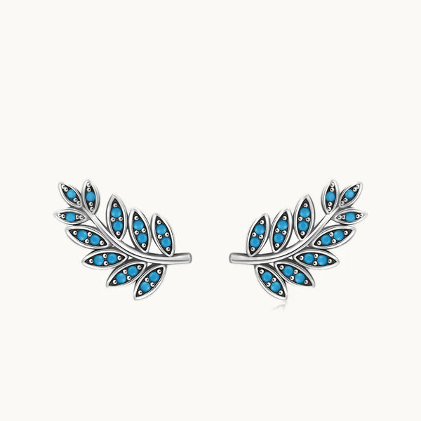Boucle d'oreille grimpante feuille pierre turquoise - Femme - Argent 925