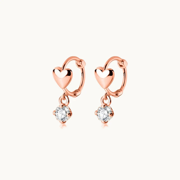 Boucle d'oreille dormeuse pendante coeur diamant - Femme - Argent 925