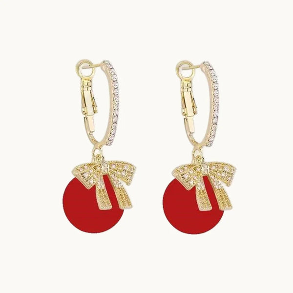 Boucle d'oreille dormeuse noeud strass boule de noël pendante - Femme