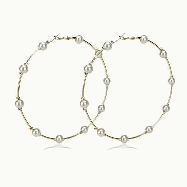 Boucle d'oreille grande créole perles - Femme