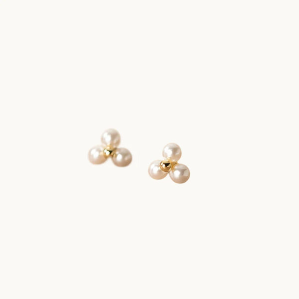 Boucle d'oreille perle métallique triple perles - Femme - Argent 925 plaqué or
