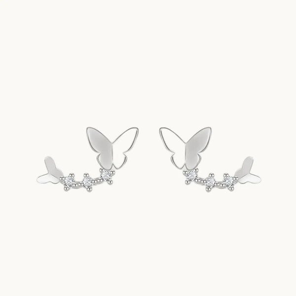 Boucle d'oreille grimpante papillon strass - Femme - Argent 925