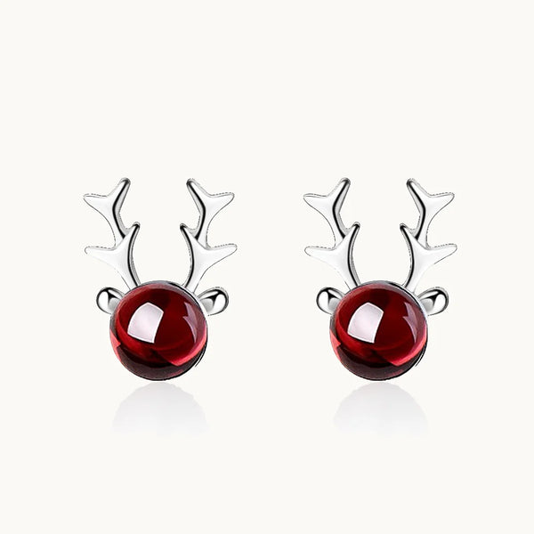 Boucle d'oreille noël pierre ronde grenat rouge renne - Femme - Argent 925