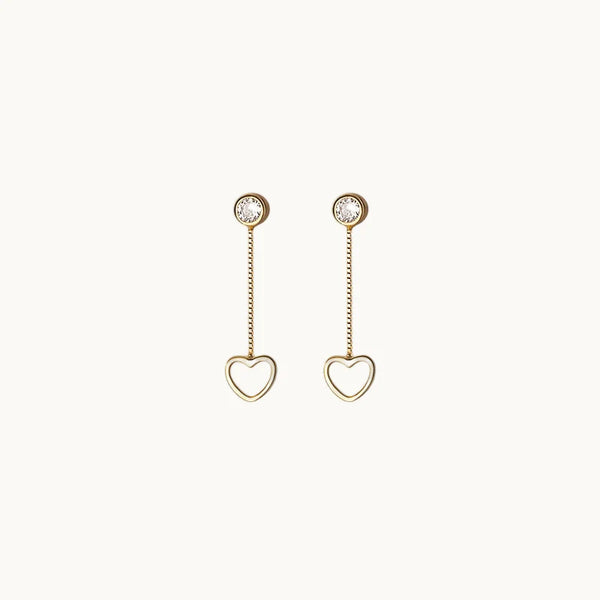 Boucle d'oreille diamant rond chaîne pendante coeur - Femme - Argent 925