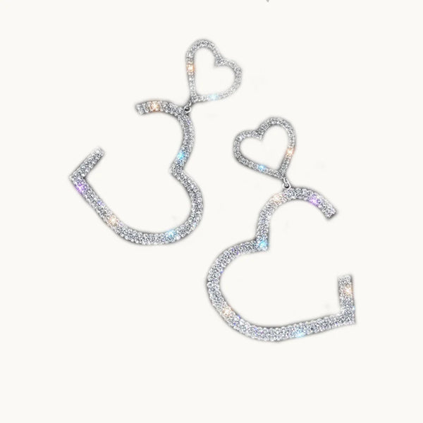 Boucle d'oreille créole coeurs strass - Femme