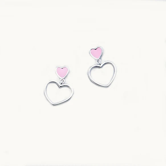 Boucle d'oreille pendante coeur coloré coeur ajouré - Femme - Argent 925