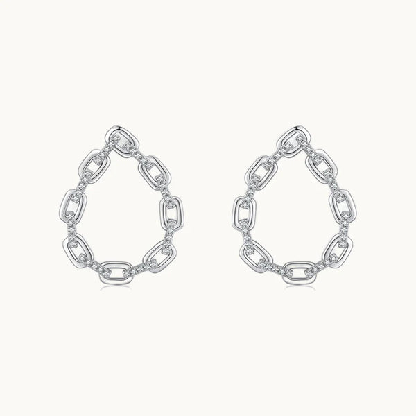 Boucle d'oreille goutte maillons de chaîne strass - Femme - Argent 925