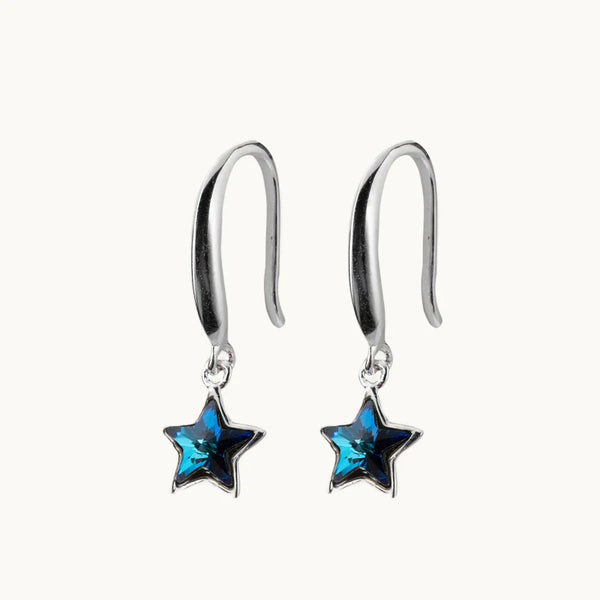 Boucle d'oreille pendante étoile diamant bleu - Femme - Argent 925