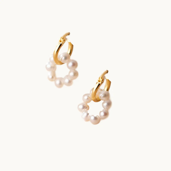 Boucle d'oreille double anneau perles - Femme - Argent 925 plaqué or