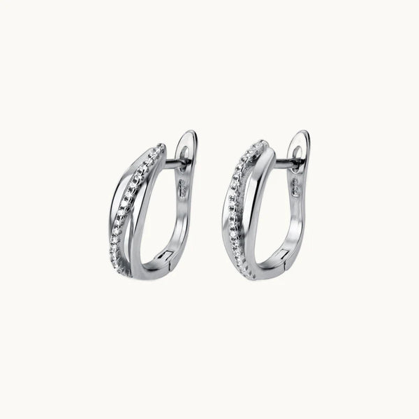 Boucle d'oreille dormeuse triple anneaux croisés strass - Femme - Argent 925