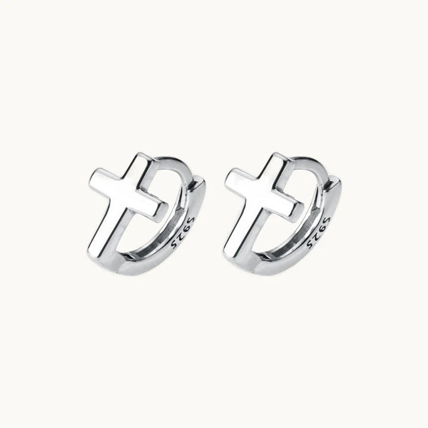 Boucle d'oreille dormeuse croix - Femme - Argent 925