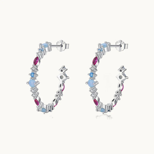 Boucle d'oreille créole pierres colorées - Femme - Argent 925