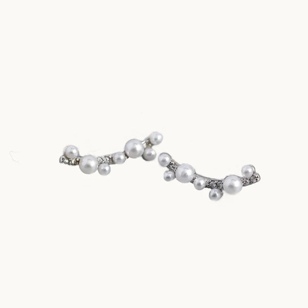 Boucle d'oreille grimpante perles strass - Femme - Argent 925
