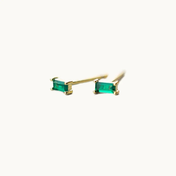 Boucle d'oreille rectangulaire pierre émeraude - Femme - Argent 925