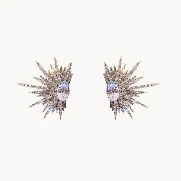 Boucle d'oreille diamants demi soleil large - Femme