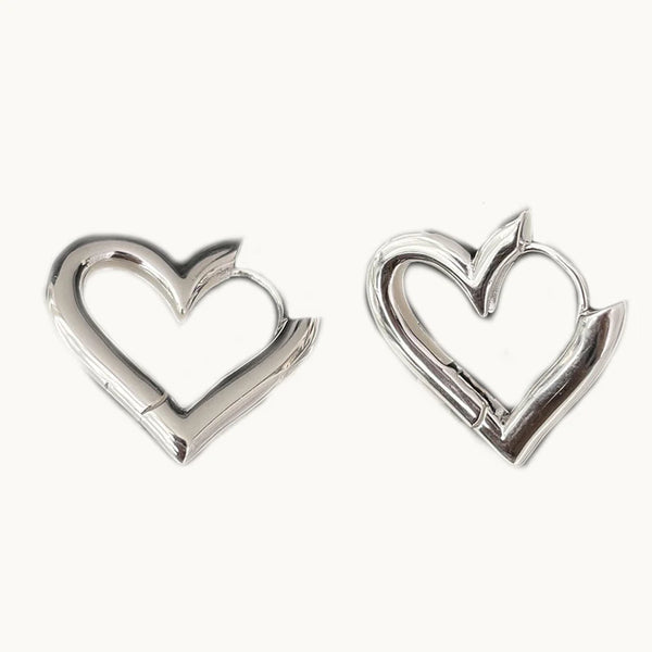 Boucle d'oreille créole épaisse coeur - Femme - Argent 925