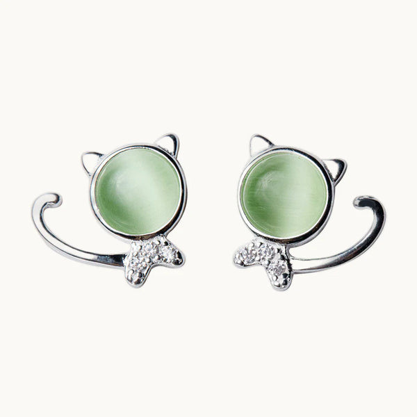 Boucle d'oreille chat pierre cristal vert strass - Femme - Argent 925