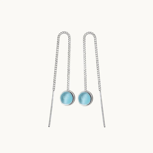 Boucle d'oreille pendante chaîne pierre bleue - Femme - Argent 925