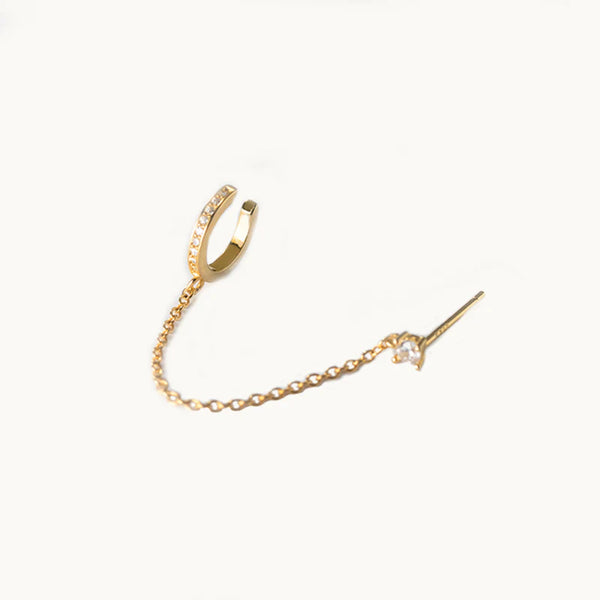 Boucle d'oreille diamant chaîne anneau cartilage - Femme - Argent 925