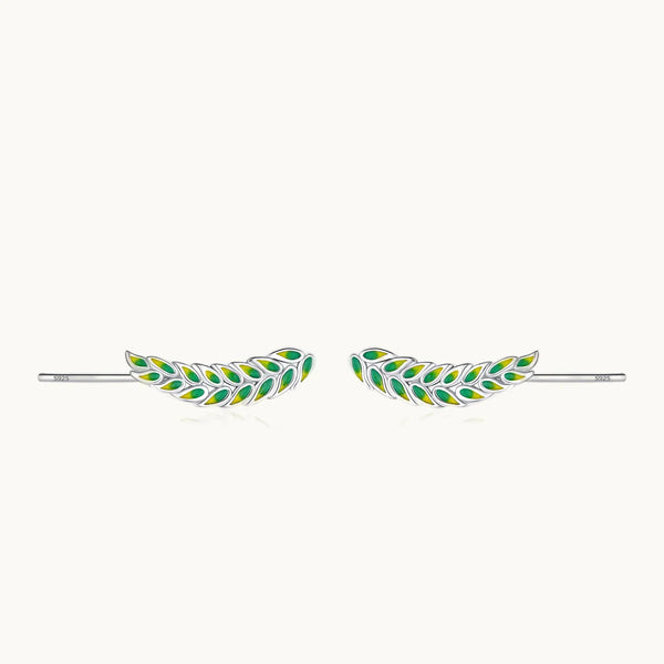 Boucle d'oreille grimpante feuille pierre émeraude - Femme - Argent 925