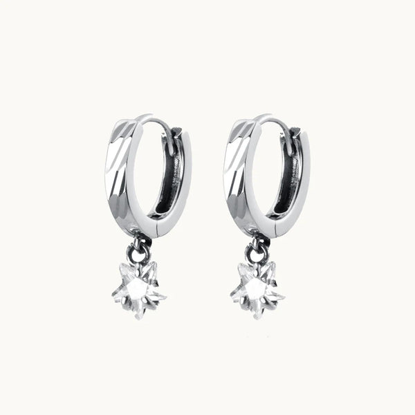Boucle d'oreille anneau martelé étoile pendante diamant - Femme - Argent 925