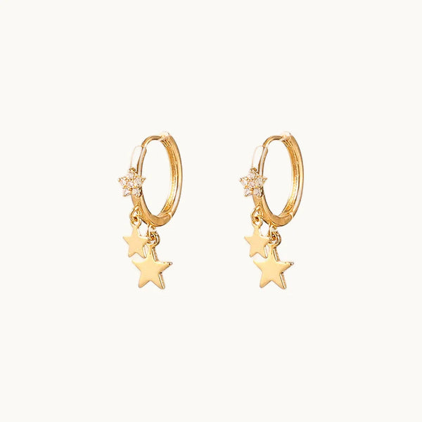 Boucle d'oreille doré anneau étoiles pendantes strass - Femme