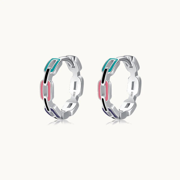 Boucle d'oreille créole maillons chaîne colorés - Femme - Argent 925