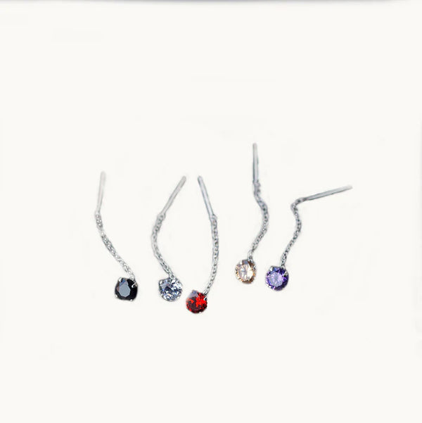 Boucle d'oreille diamant coloré chaîne pendante longue - Femme - Argent 925