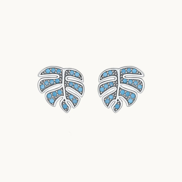 Boucle d'oreille bohème feuille pierre turquoise - Femme - Argent 925