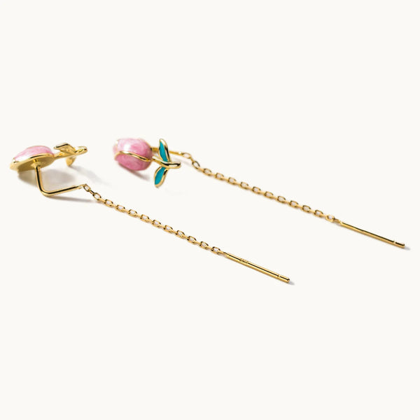 Boucle d'oreille fleur tulipe colorée chaîne pendante - Femme - Argent 925