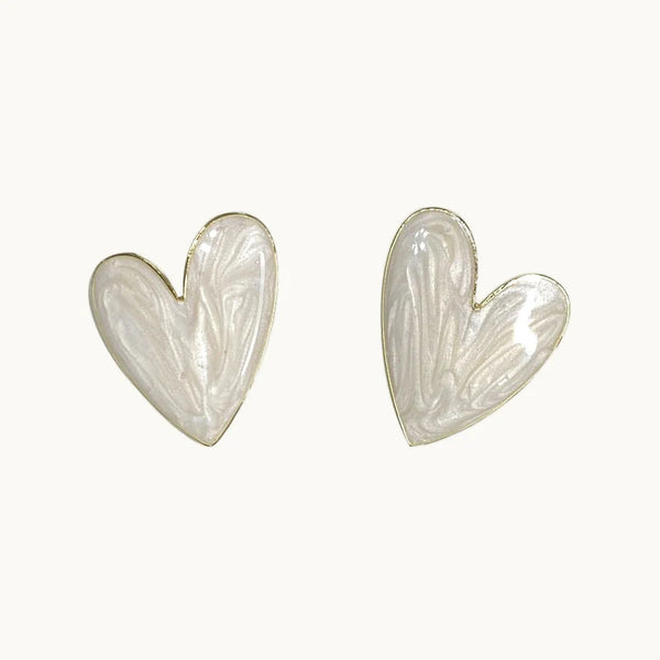 Boucle d'oreille grand coeur marbré - Femme
