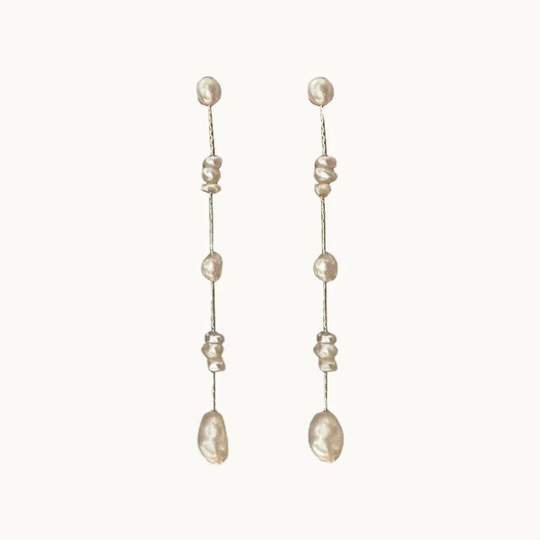 Boucle d'oreille longue chaîne perles pendantes - Femme