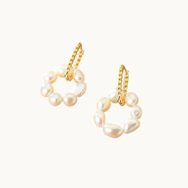 Boucle d'oreille longue ovale torsadé anneau perles - Femme - Argent 925