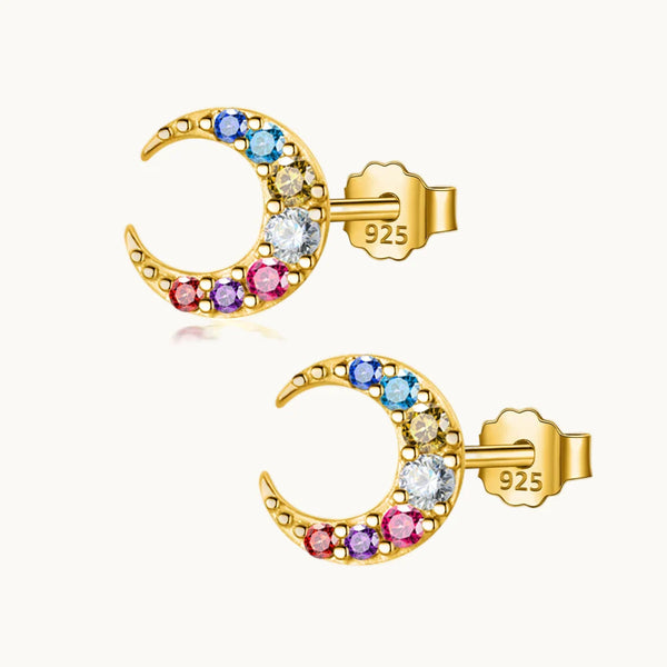 Boucle d'oreille lune strass colorés - Femme - Argent 925