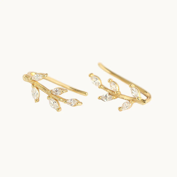Boucle d'oreille grimpante feuilles diamant - Femme - Argent 925