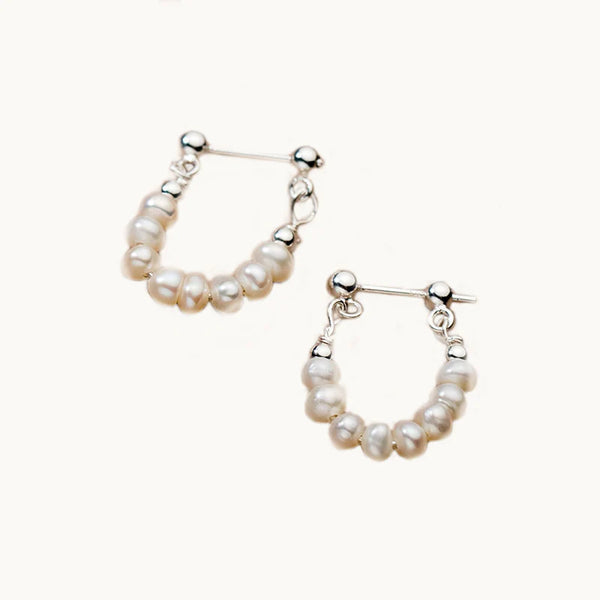 Boucle d'oreille créole pendante perles - Femme - Argent 925