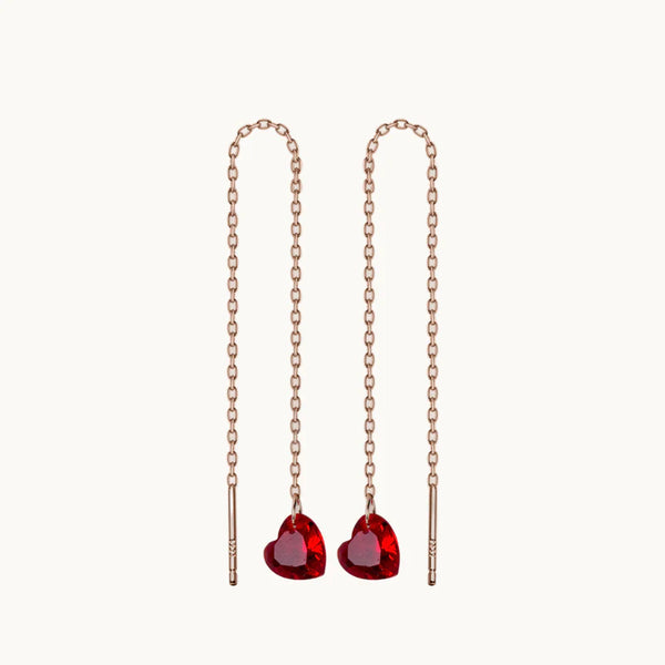 Boucle d'oreille pendante chaîne coeur pierre - Femme - Argent 925 plaqué or rose