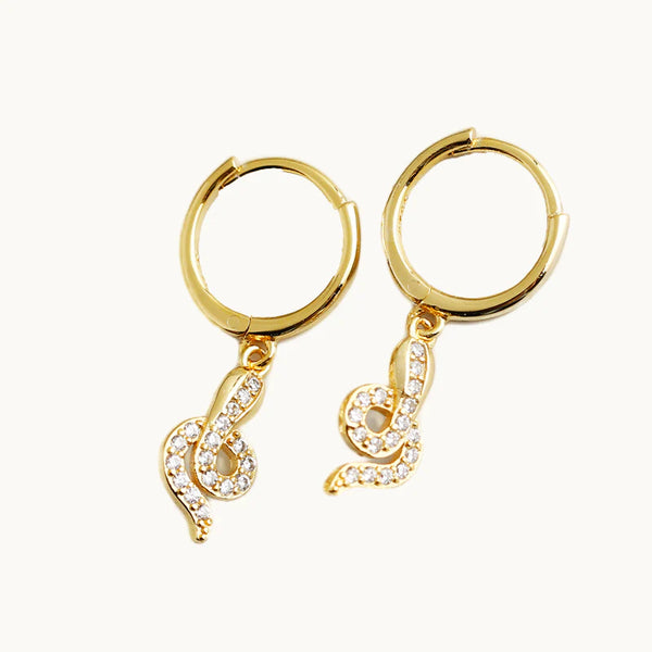 Boucle d'oreille pendante anneau serpent strass - Femme - Argent 925