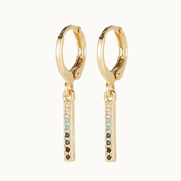 Boucle d'oreille anneau rectangle pendant strass colorés - Femme