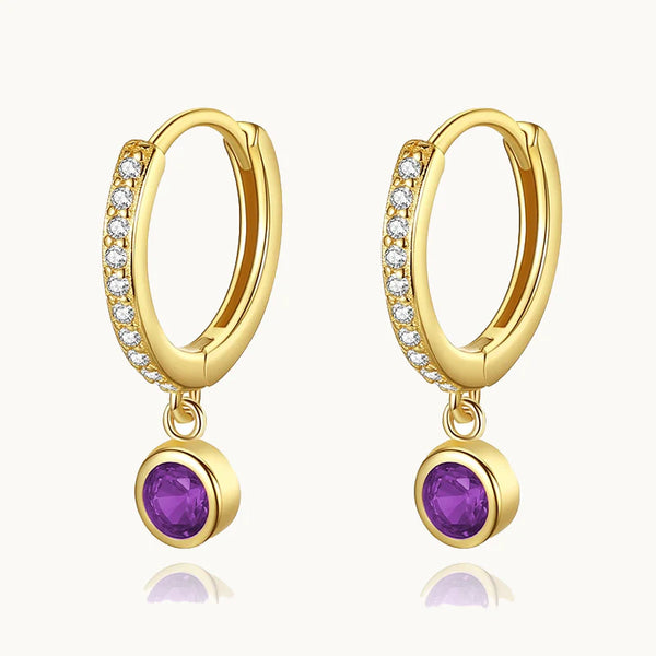 Boucle d'oreille anneau strass diamant rond pendant - Femme - Argent 925