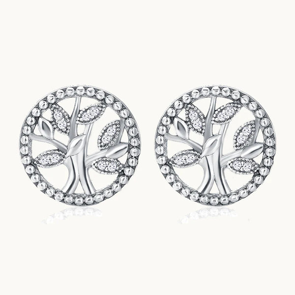 Boucle d'oreille ronde arbre de vie strass - Femme - Argent 925