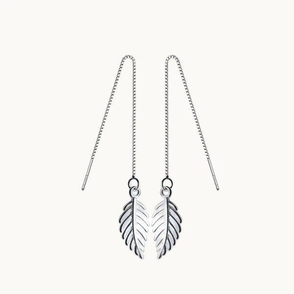 Boucle d'oreille pendante longue chaîne feuille - Femme - Argent 925
