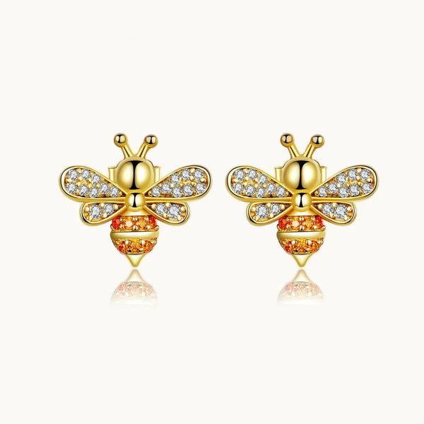 Boucle d'oreille abeille dorée strass - Femme - Argent 925 plaqué or