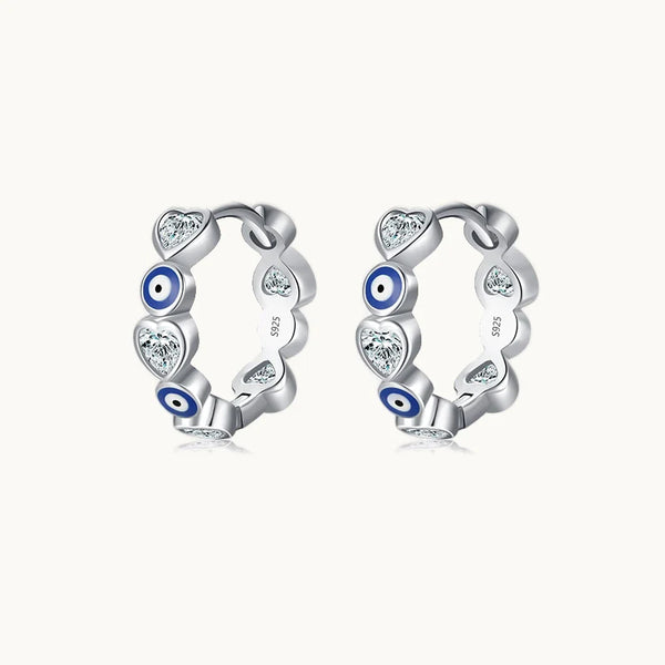 Boucle d'oreille créole coeur strass oeil - Femme - Argent 925