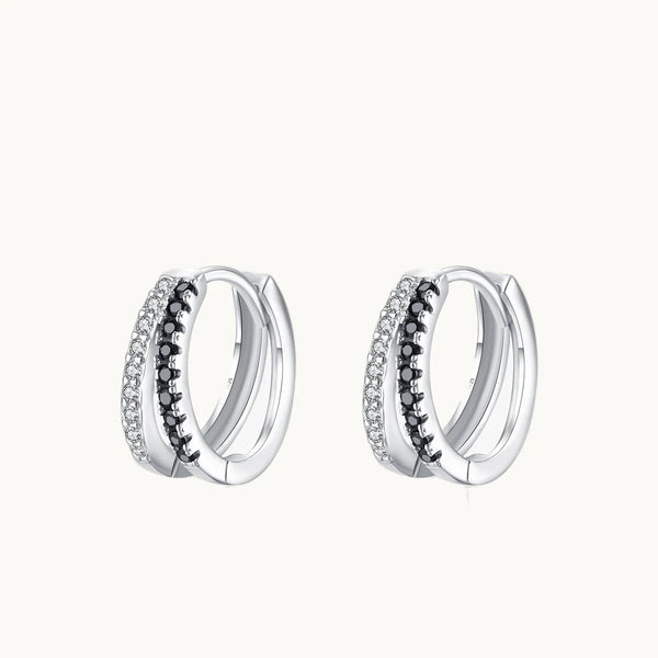 Boucle d'oreille créole double anneau strass - Femme - Argent 925