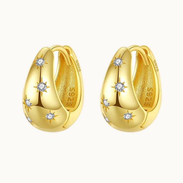 Boucle d'oreille créole épaisse goutte étoiles strass - Femme - Argent 925