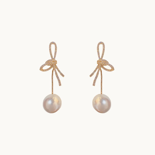 Boucle d'oreille pendante noeud strass perle - Femme