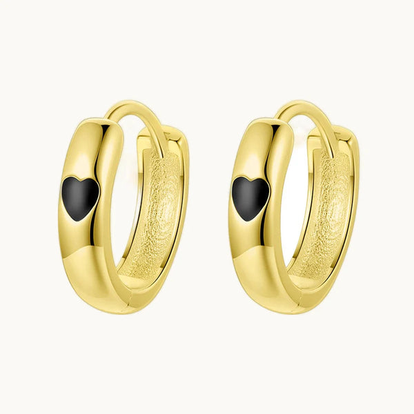 Boucle d'oreille créole épaisse coeur noir - Femme - Argent 925
